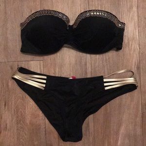 Victoria secret blk bikini swimsuit w rhinestones